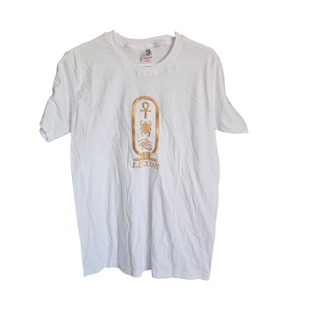 Kleopatra Empire Luxor Egypt Graphic Tee White Gold Embroidered L